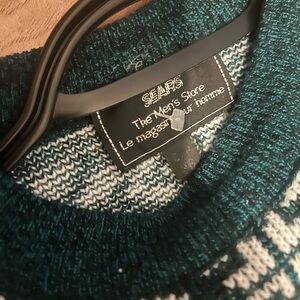 Sears VINTAGE Green and White Knit Sweater